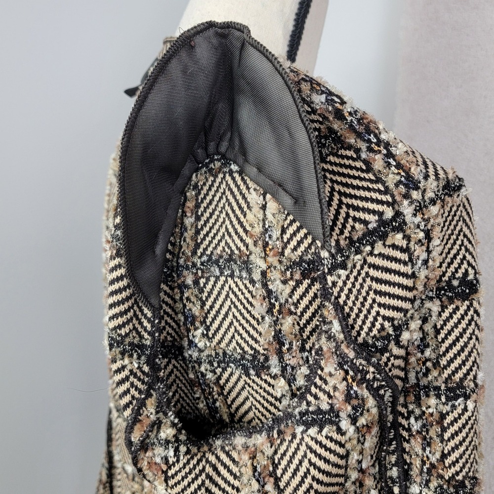 St. John Knit Jacket Women 6 Brown Chevron Plaid Metallic Zip Front Old Money - Picture 8 of 16